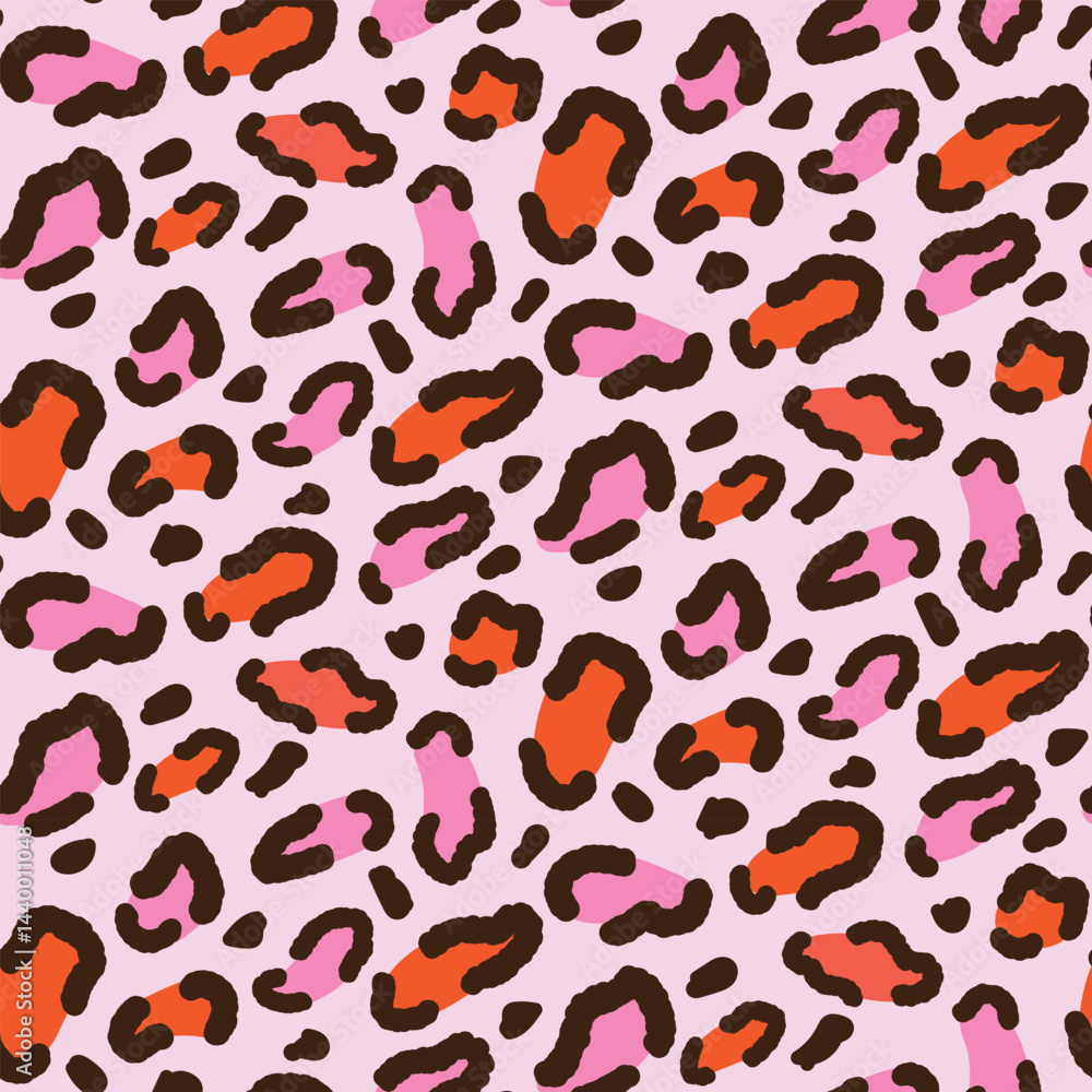 Pink and Orange abstract Leopard Print seamless pattern on white background. For fabric, textile and home décor Pink and Orange abstract Leopard Print seamless pattern on white background. For fabric, textile and home décor