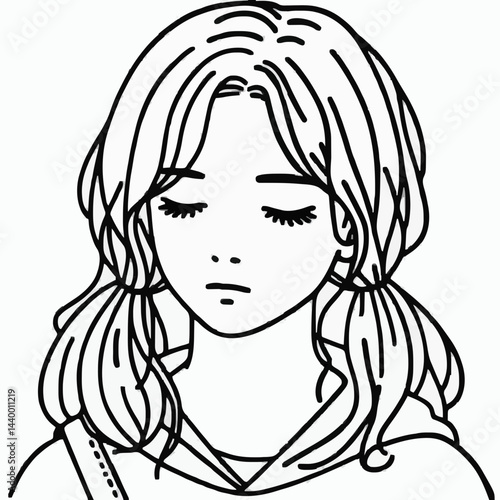 Line art of teenage girl
