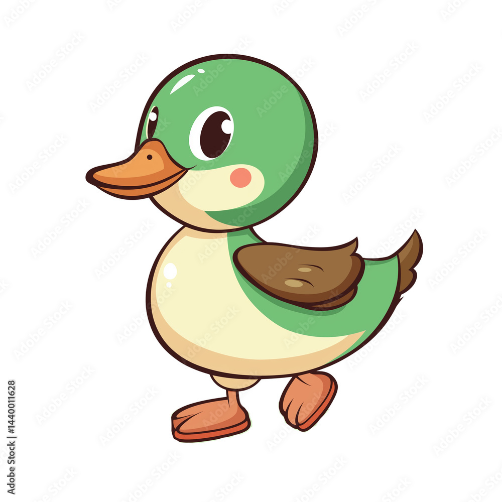 Fototapeta premium Cute cartoon duck walking with a cheerful expression
