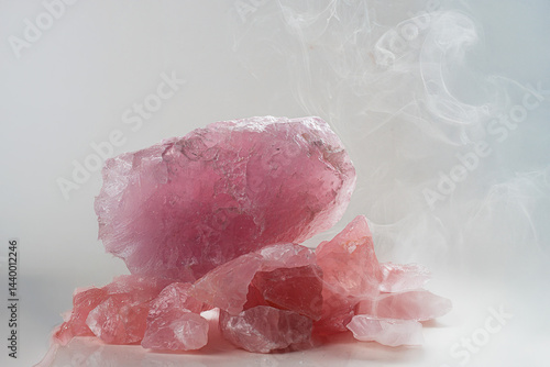 Pink Himalayan Salt Crystals on White Background