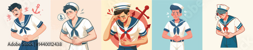 sailor vector having stomach ache
