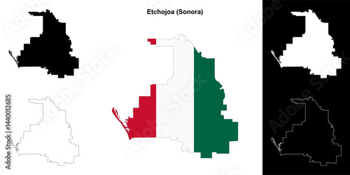 Etchojoa municipality (Sonora) outline map set