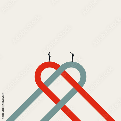 Business crossing path and opportunity vector concept. Symbol of meeting, choice. Minimal design eps10 illustration.