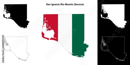 San Ignacio Rio Muerto municipality (Sonora) outline map set