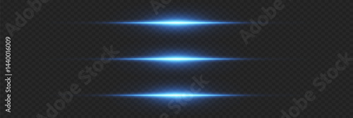 Blue light effects, neon flashes of lines. On a transparent background.
