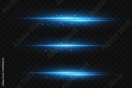 Blue light effects, neon flashes of lines. On a transparent background.