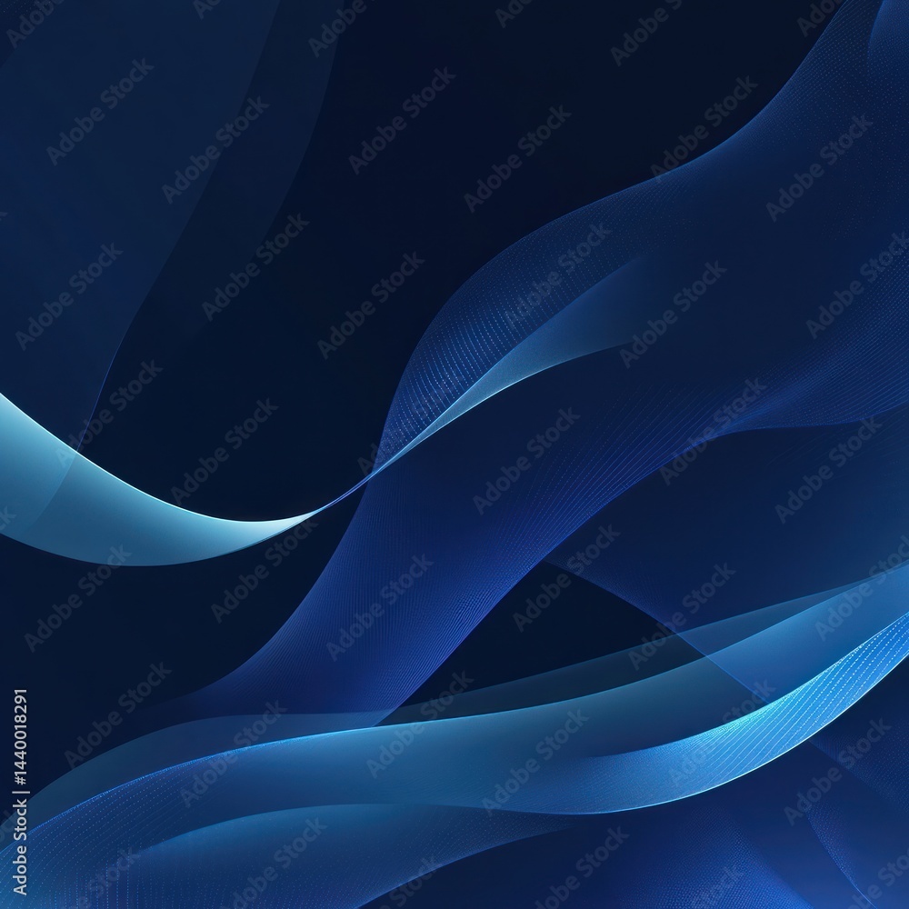 Obraz premium Abstract blue waves, dark background, flowing lines, design element, website banner