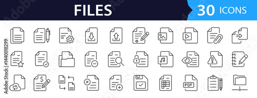 Document Web Icon Set in Line Style. Collection of File Linear Icons, Including files, format, image, text, papers, folder, certificate, invoice, share, folder, management and More. Editable Stroke