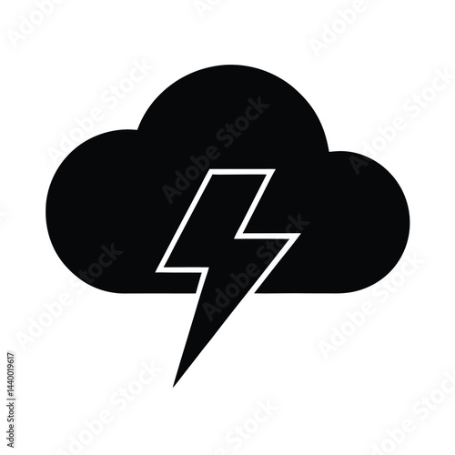 cloud with lightning icon silhouette vector illustration