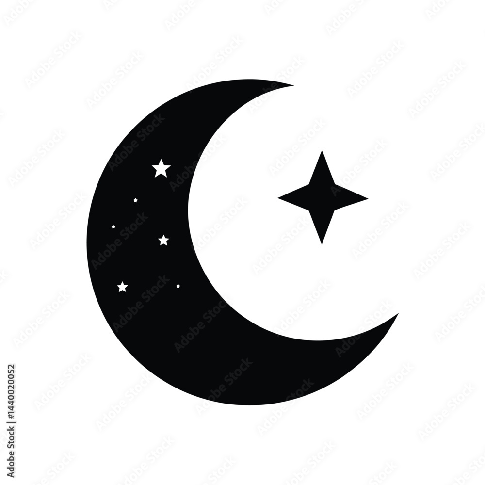 crescent moon with stars icon silhouette vector illustration crescent moon with stars icon silhouette vector illustration