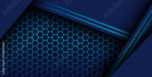 blue color with blue gradient list overlapping background, realistic overlap layer on hexagon pattern. eps10 vector