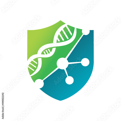 Vector illustration of DNA genetic logo design with shield