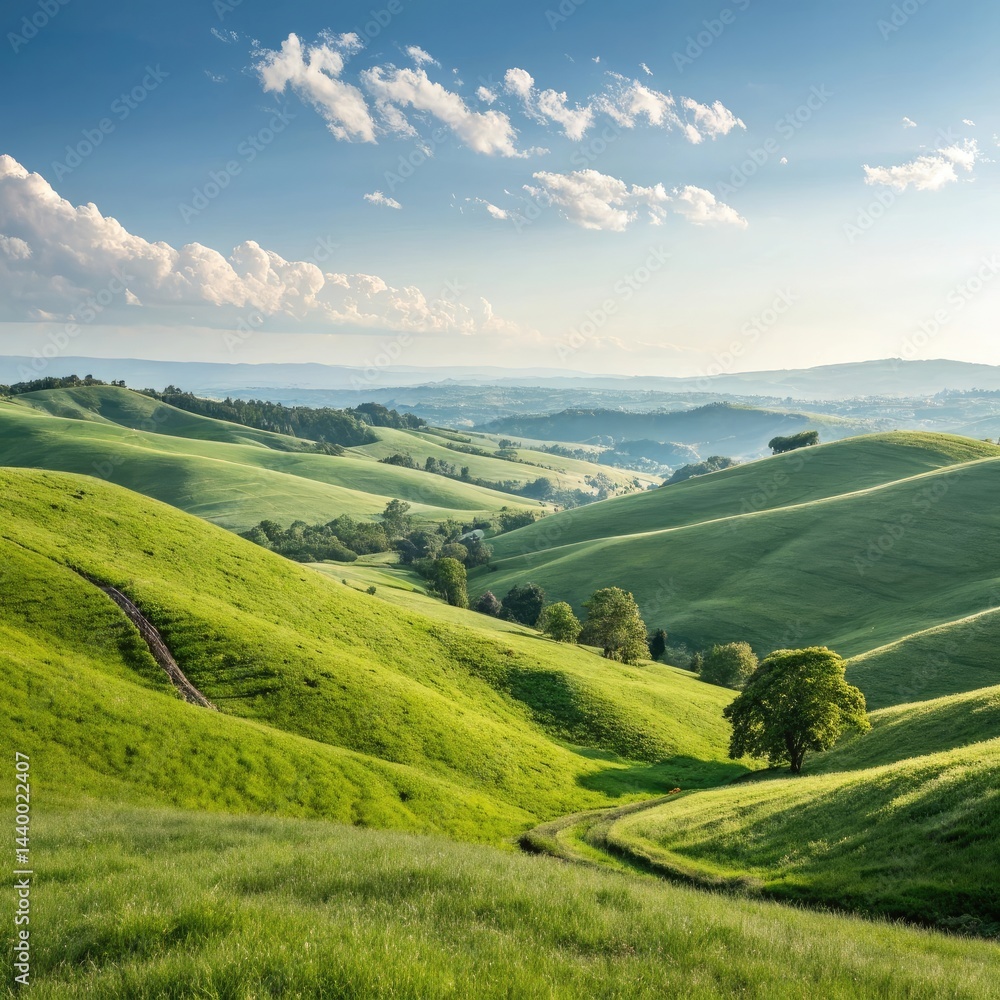 Obraz premium landscape with green fields and hills