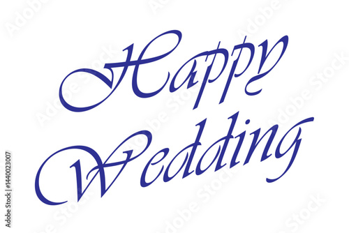 筆記体でおしゃれに書いた、Happy Wedding（結婚おめでとう）の、おしゃれな手書き風のロゴマーク
