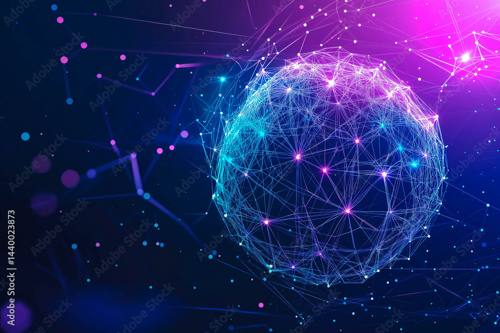 Fototapeta premium Digital technology metaverse neon blue purple background, cyber information abstract speed connect communication, innovation future meta tech, internet network connection, Ai big data, illustration