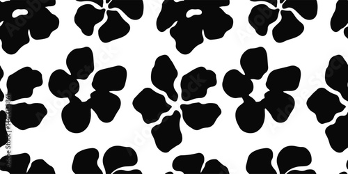Obraz na płótnie Seamless black and white floral pattern with abstract flowers. Modern botanical background for fabric, wallpaper, textiles, branding, and digital designs. Minimalist and trendy monochrome style. w salonie