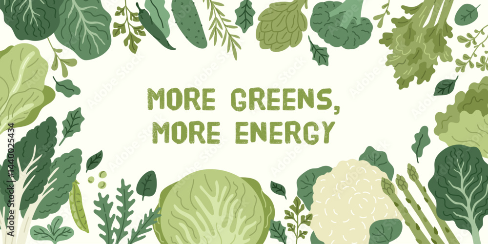 Green vegetable frame. Fresh lettuce leaves border, healthy diet food for energy, organic farm products, vegetarian nutrition, banner or poster template, cartoon flat garish vector concept