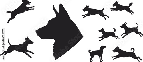 Black vector silhouettes of dog and cat, domestic pets illustration transparent AI Generative