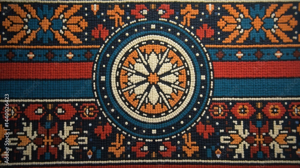Obraz premium Armenian Carpet Ornament In Cross Stitch Style
