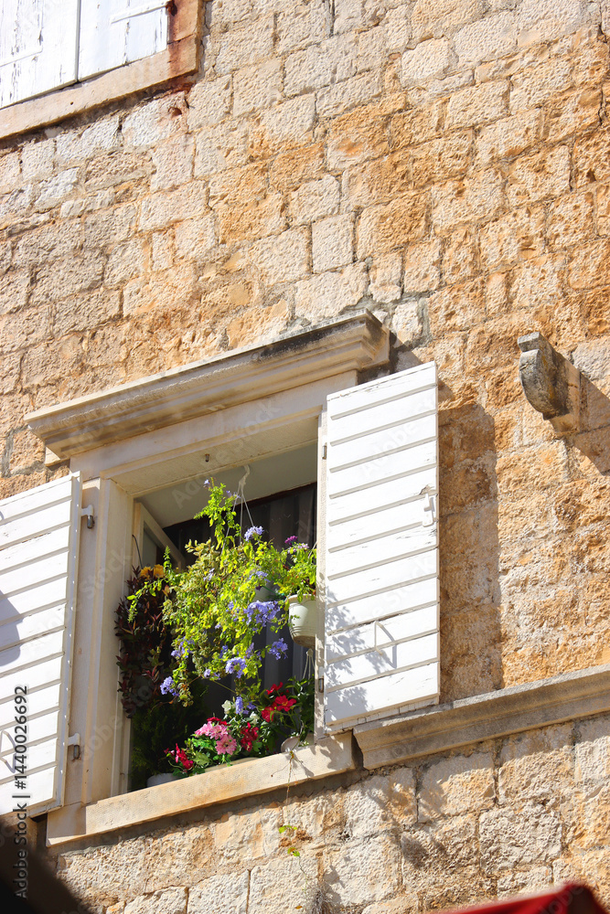 Traditional Mediterranean architectural details in Trogir, Croatia.