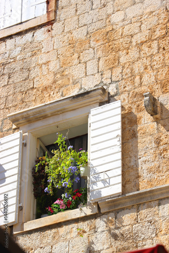 Traditional Mediterranean architectural details in Trogir, Croatia.