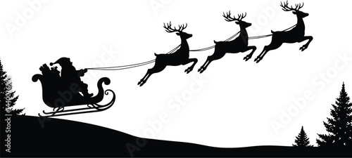Santa Claus with reindeer silhouette vector illustration on a sledge transparent AI Generative