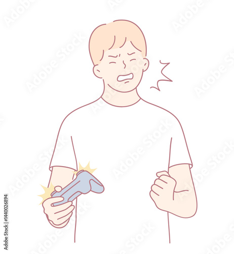 An illustration vividly captures a frustrated gamer confronting various challenging obstacles while gaming