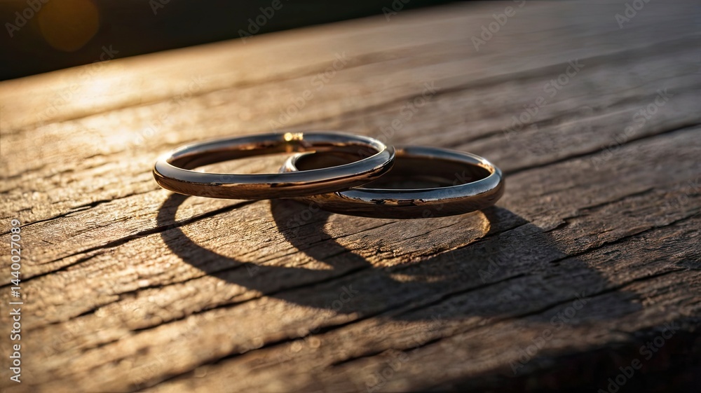 silhouette of a pair of rings lying on a table at dusk with a romantic atmosphere silhouette of a pair of rings lying on a table at dusk with a romantic atmosphere