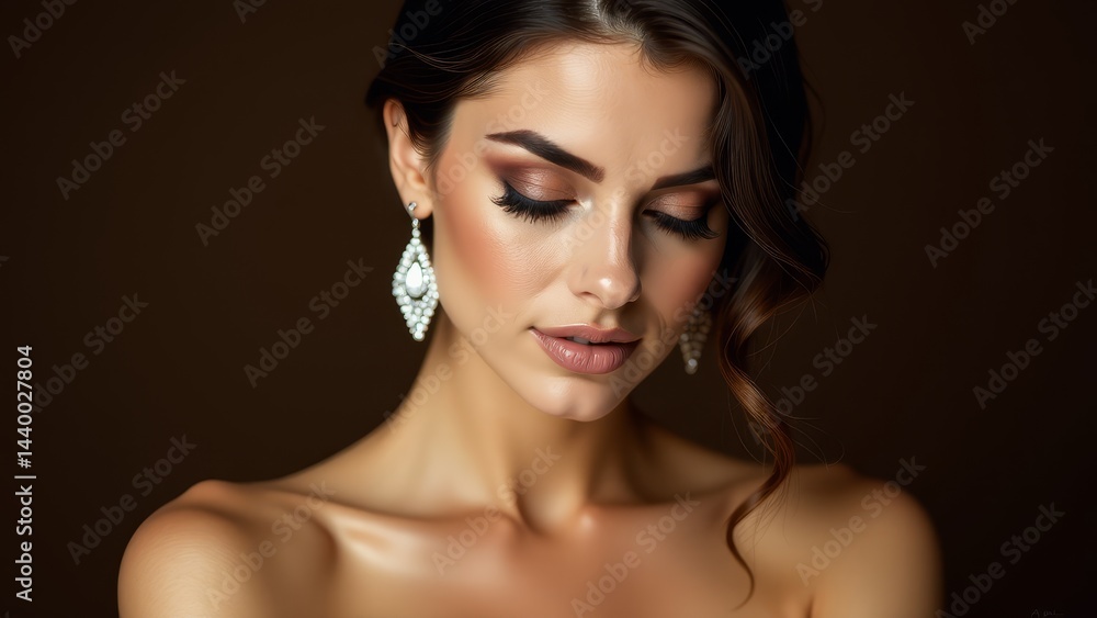 Fototapeta premium Elegant Woman Posing With Designer Earrings