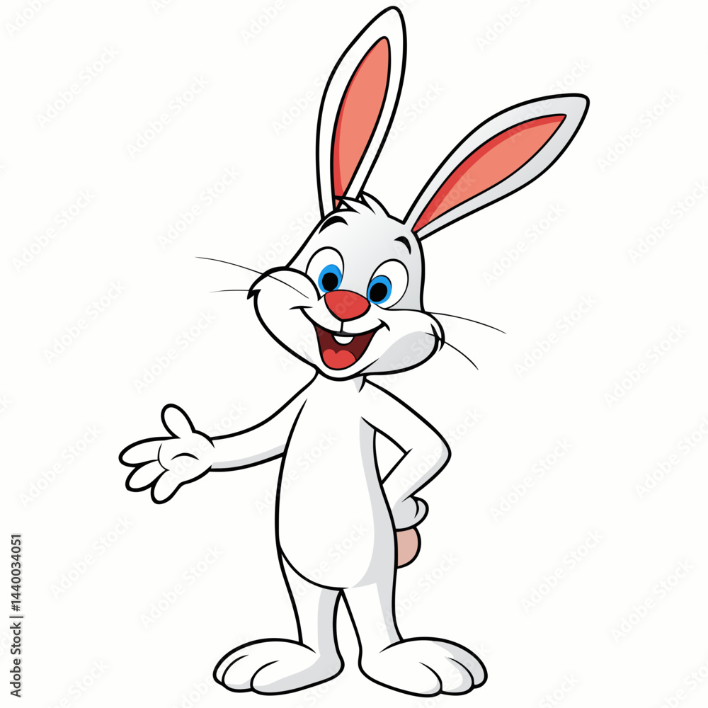 Obraz premium White Rabbit Character Standing with Red Eyes and Extended Hand – Full-Body Cartoon Illustration