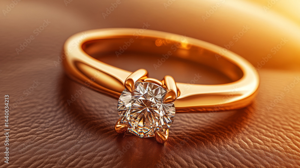 Closeup image of elegant diamond ring resting soft surface, showcasing its brilliance and design Closeup image of elegant diamond ring resting soft surface, showcasing its brilliance and design