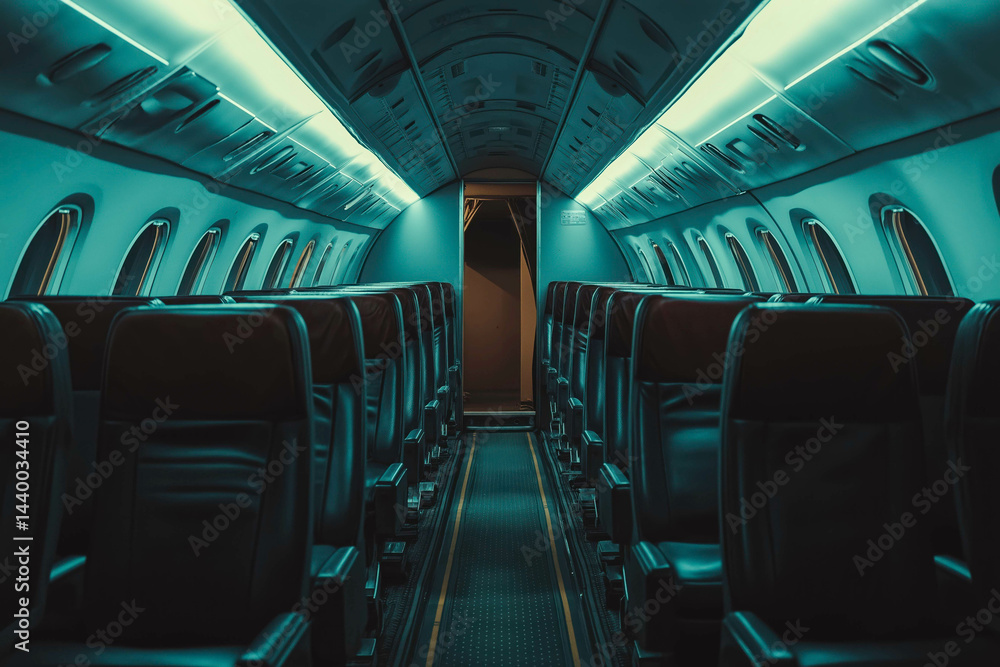Naklejka premium Empty plane interior before onboarding the passengers.