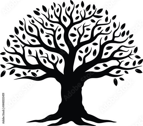 Banyan tree silhouette vector art illustration