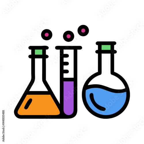 Colorful Minimalist Science Experiment Icon on Black Background for Education