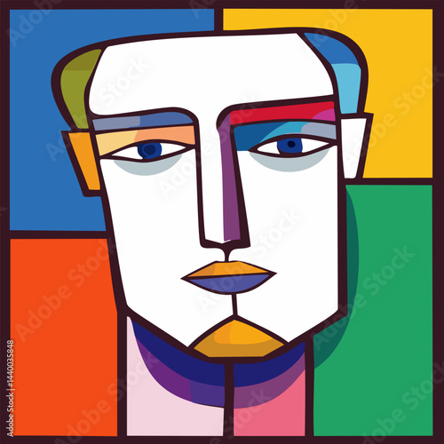 Illustration Art Style Cubiste Tête Homme Visage Couleurs Expression Tableau Peinture Moderne Dessin Fragments Psychologie