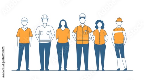 Group of Construction Workers in Hard Hats for Labor Day