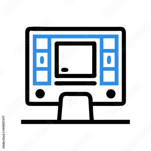 Abstract Blue Gate Icon on Black Background, Simple Outline Symbol