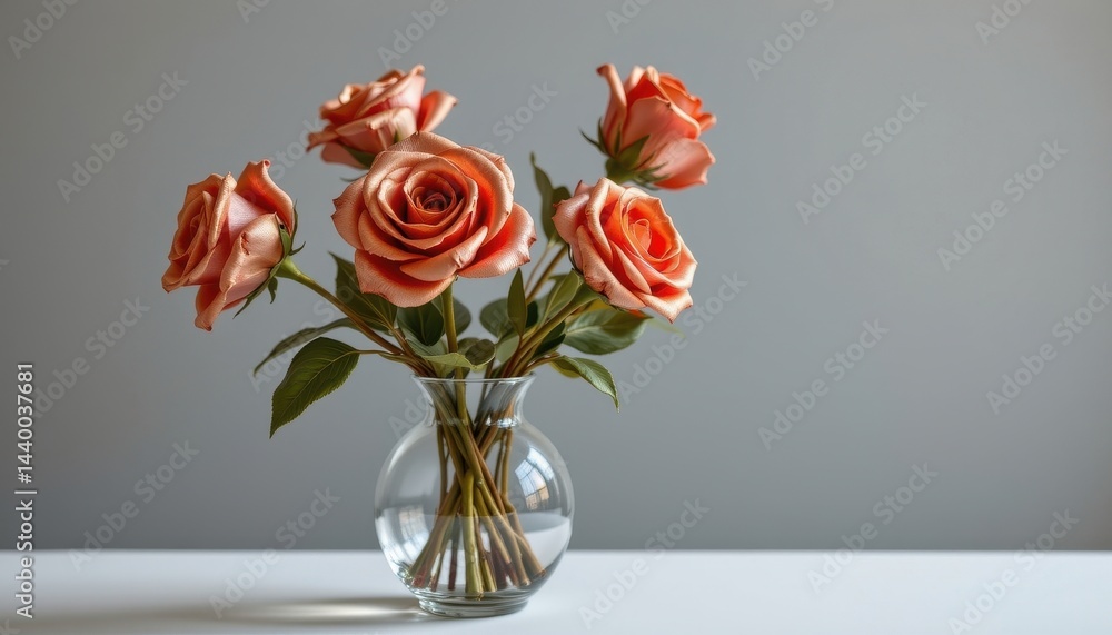 Fototapeta premium modern clean lines with minimalist design featuring metallic painted roses in a sleek glass vase.