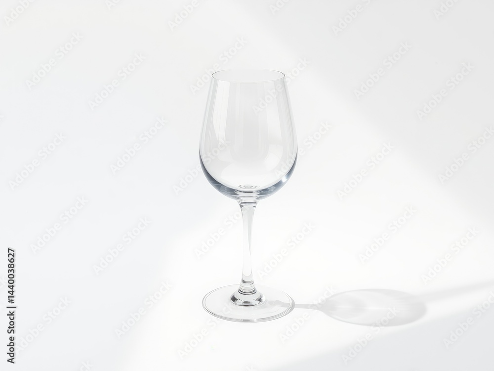Empty Wine Glass on White, Soft Shadow, Elegant Design Empty Wine Glass on White, Soft Shadow, Elegant Design