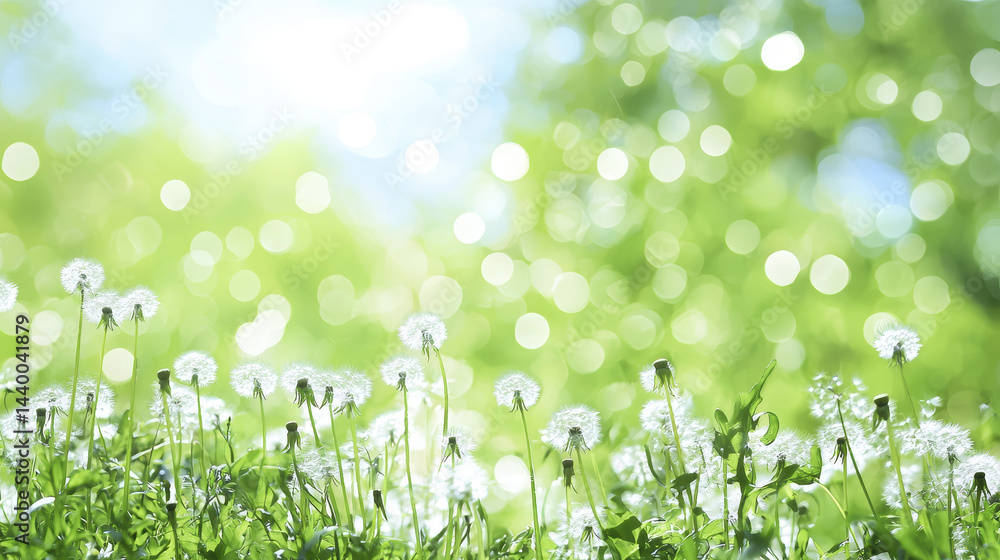 serene dandelion field with glowing bokeh lights creates peaceful atmosphere, inviting nature beauty serene dandelion field with glowing bokeh lights creates peaceful atmosphere, inviting nature beauty