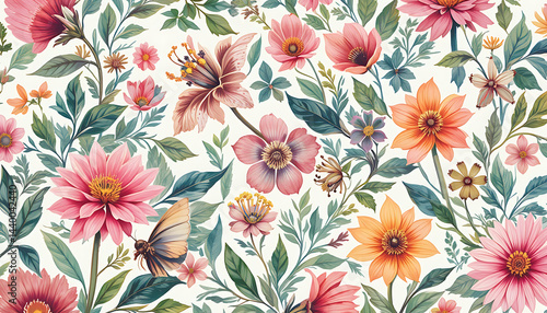 Soft pastel floral illustration featuring blooming flowers on a white background. Perfect for spring designs, wedding invites, or nature-inspired projects.