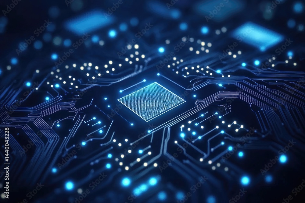 Futuristic Microchip Circuitry with Glowing Blue Lights A Glimpse into Advanced Technology. Futuristic Microchip Circuitry with Glowing Blue Lights A Glimpse into Advanced Technology.