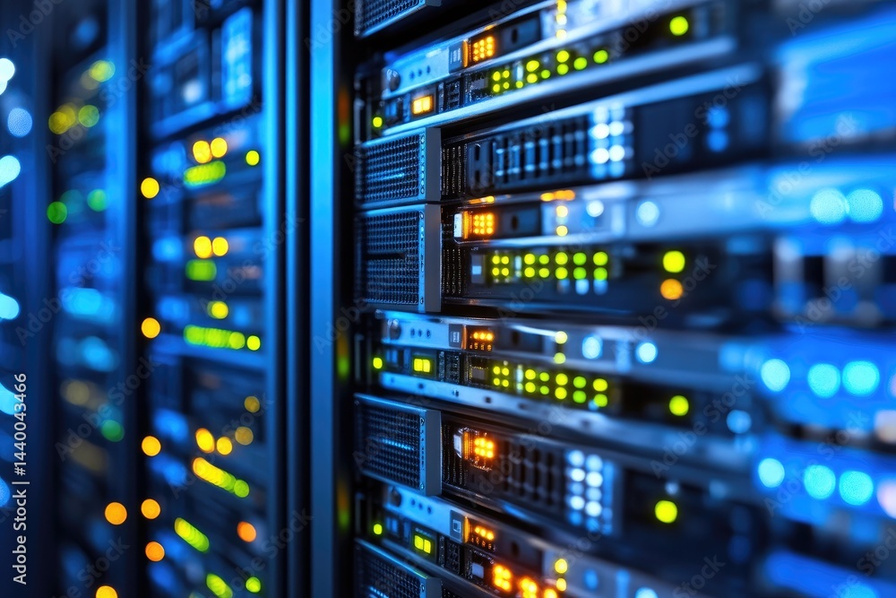 Lights On Close-up of Data Servers in a Highly Secure Information Hub Lights On Close-up of Data Servers in a Highly Secure Information Hub