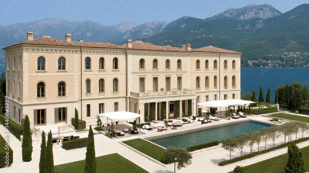 Fototapeta premium Lake Garda Villa: Luxurious Italian Estate with Stunning Views