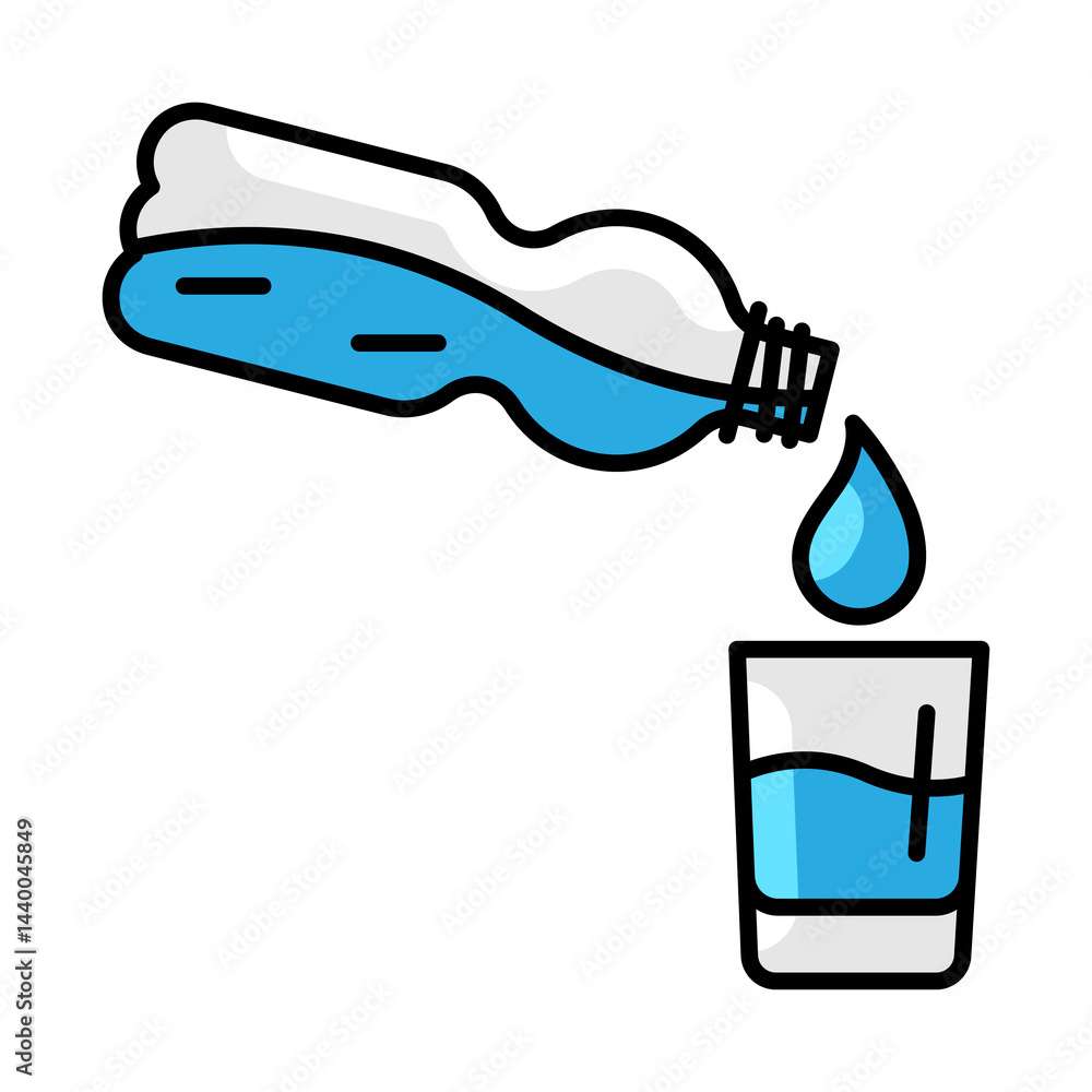 Bottle with water glass icon. Aqua or liquid thin line illustration.