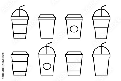 Vector isolated Beverage Cup icon set in black outline