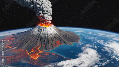 Volcano Erupting from Space View