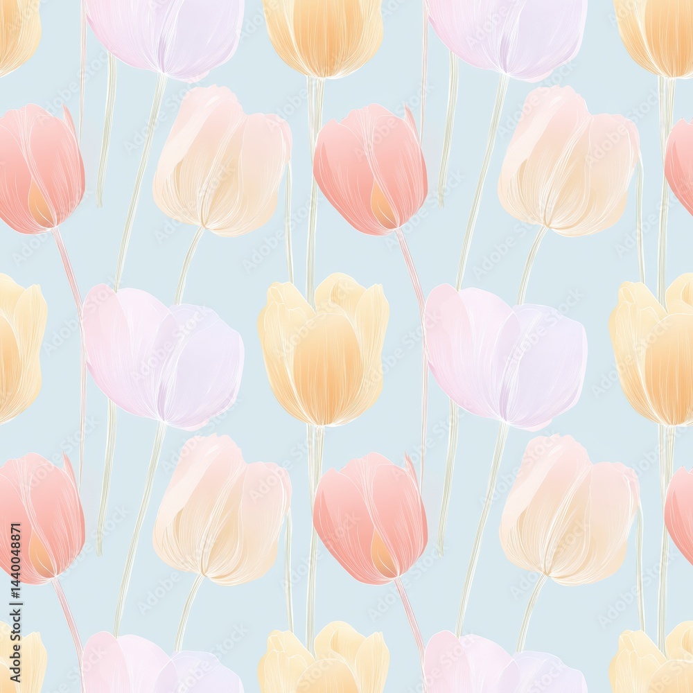 Fototapeta premium Pastel Tulip Floral Seamless Pattern
