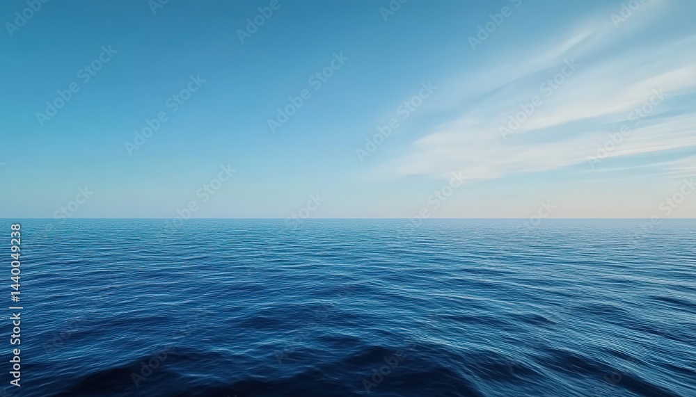 Fototapeta premium Calm sea under a blue sky with white clouds in horizontal composition.