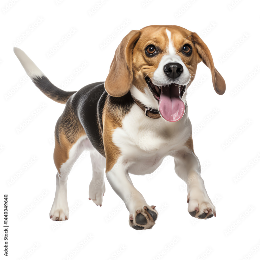 A playful beagle dog with a happy expression, running joyfully outdoors. A playful beagle dog with a happy expression, running joyfully outdoors.